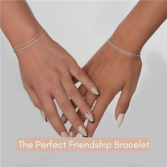 Sterling Silver Double Strand Bracelet Women Satellite Twirl Chain Waterproof - Picture 7 of 9